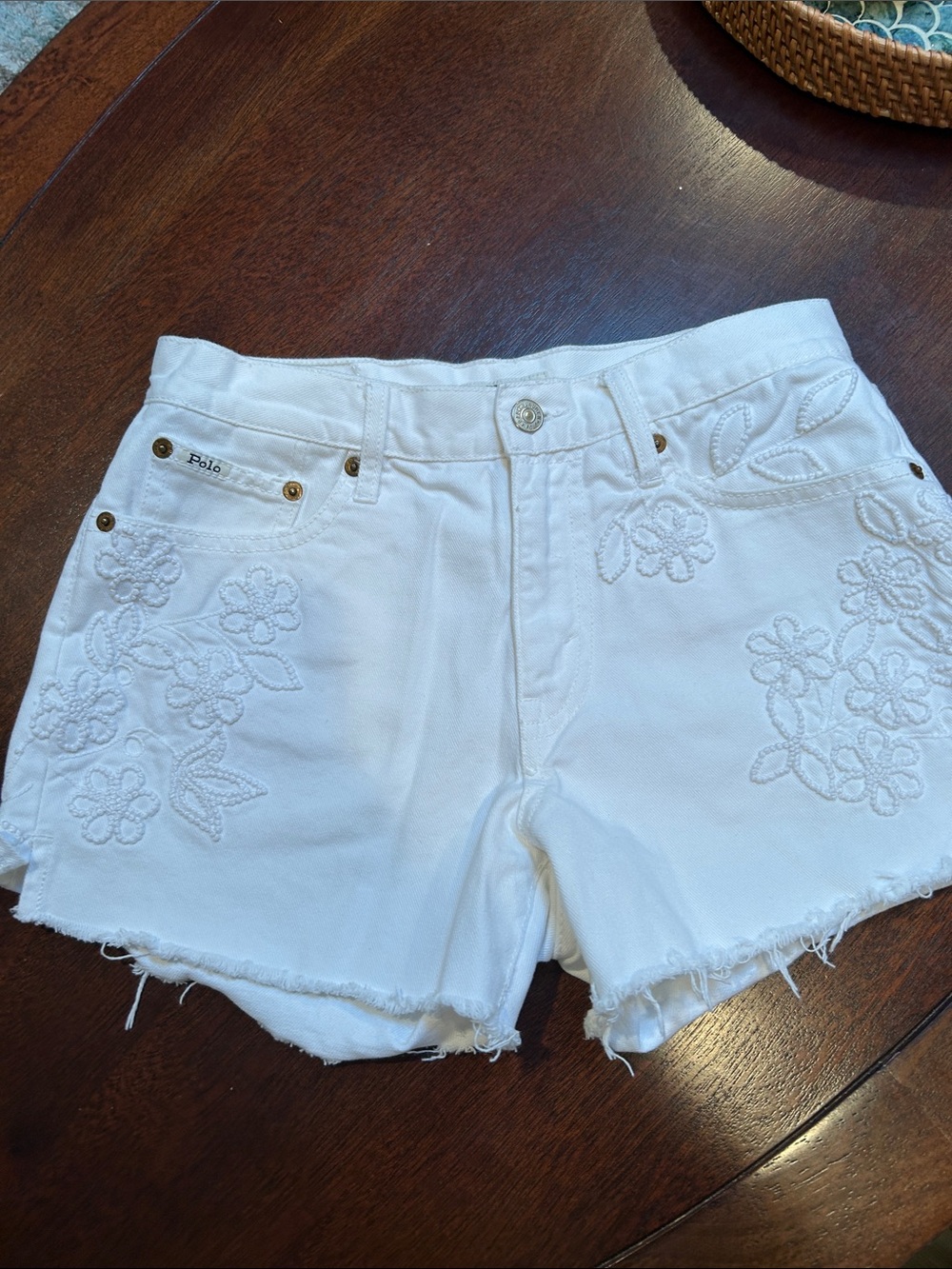 Polo by Ralph Lauren White Floral Embroidered Denim Shorts